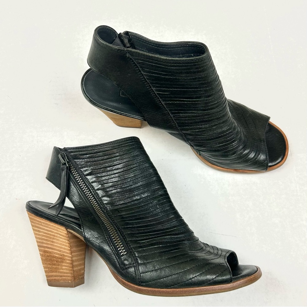 Paul Green Black Leather Open Toe Women's Heels